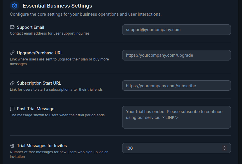 Essential Business Settings
