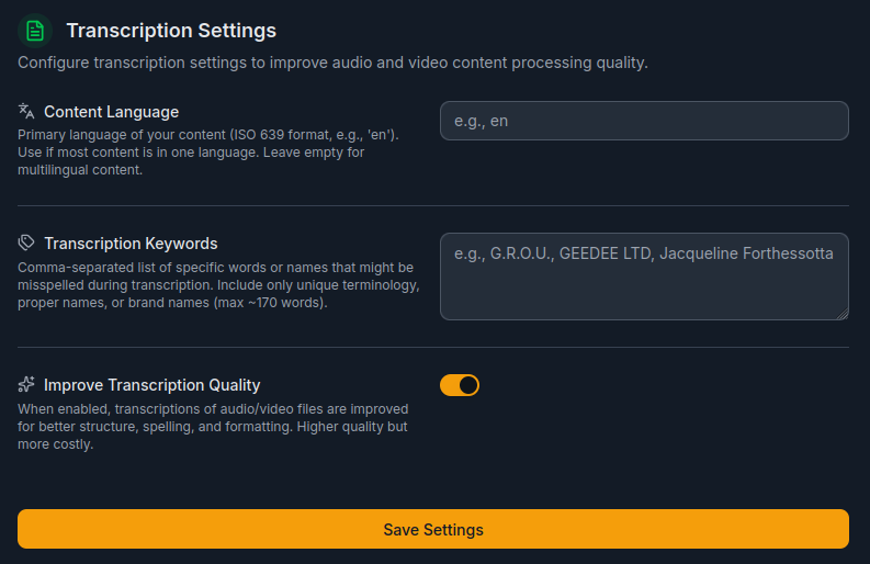 Transcription Settings