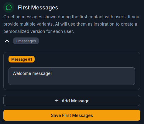 First Messages section in the Dashboard