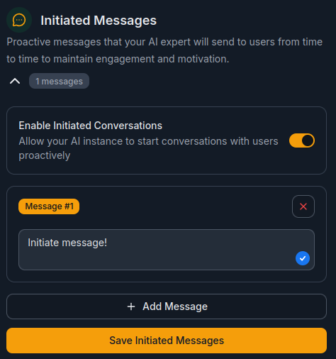 Initiated Messages section in the Dashboard