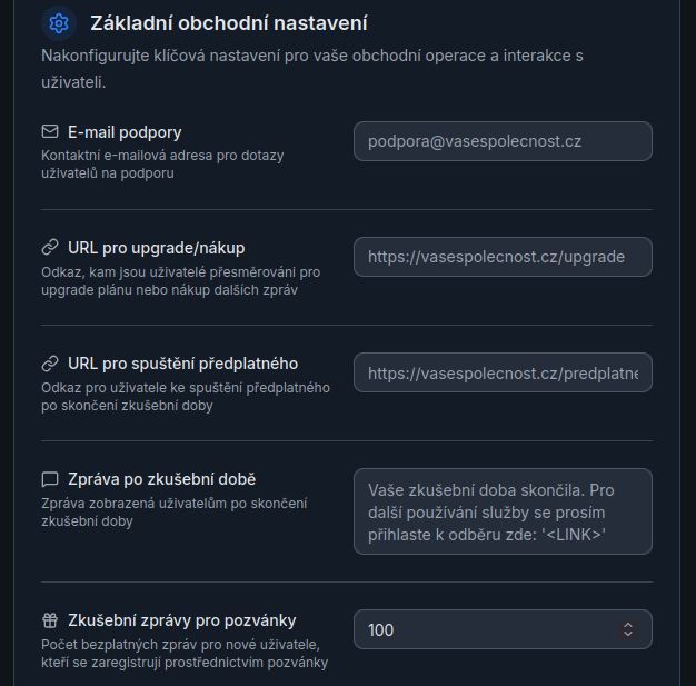 Základní obchodní nastavení