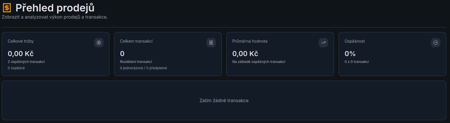Stránka Přehled prodejů v Dashboardu