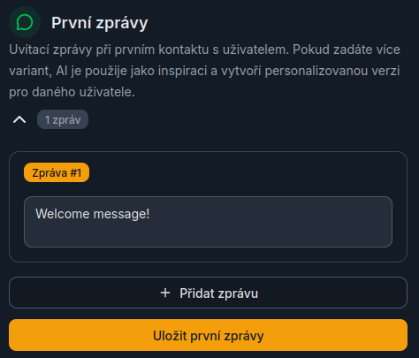 Sekce První zprávy v Dashboardu