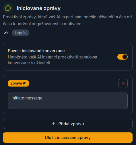Sekce Iniciované zprávy v Dashboardu