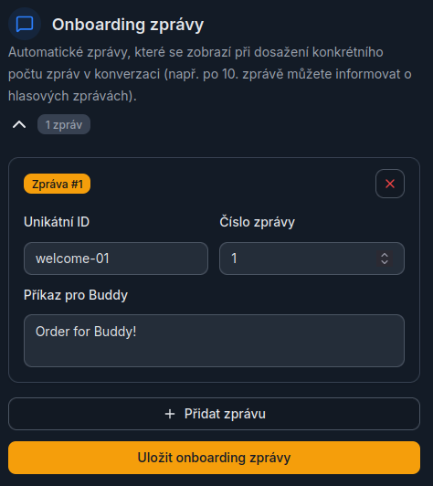 Sekce Onboarding zprávy v Dashboardu